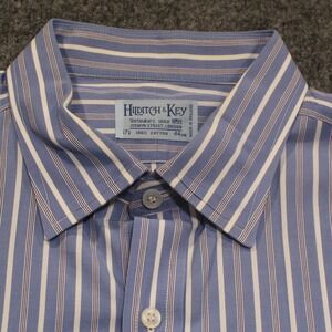 Hilditch & Key Jermyn Street London Mens Blue Stripe Dress Shirt 17.5 44cm